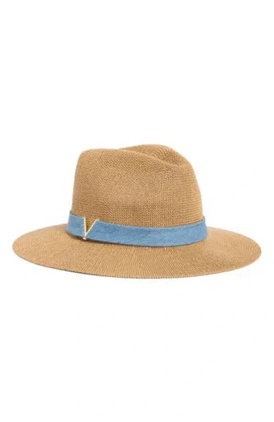 Vince Camuto Packable Straw Knit Panama Hat In Tan