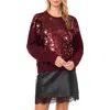 Vince Camuto Paillette Crewneck Sweater In Burgundy