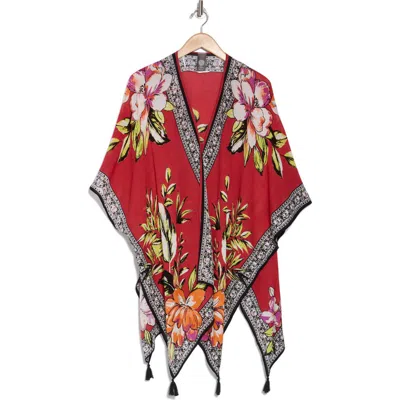 Vince Camuto Painterly Tropical Ruana In Red
