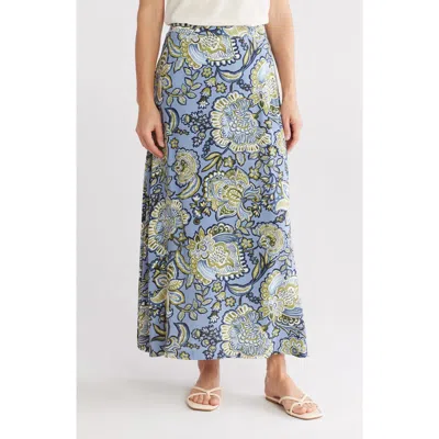 Vince Camuto Paisley Floral Challis Midi Skirt In Vintage Blue Paisley