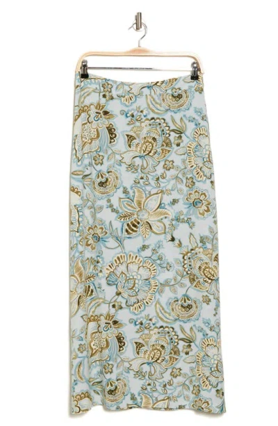 Vince Camuto Paisley Floral Challis Midi Skirt In Wan Blue-434