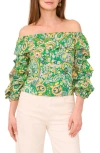Vince Camuto Paisley Floral Tiered Balloon Sleeve Top In Green Multi