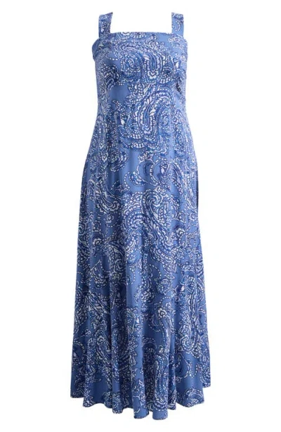 Vince Camuto Paisley Linen Blend Maxi Dress In Denim Navy