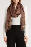 Vince Camuto Paisley Lurex Knit Scarf In Brown