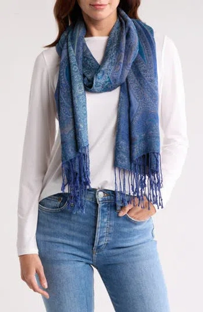 Vince Camuto Paisley Lurex Knit Scarf In Navy Night