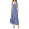 Vince Camuto Printed Square-neck Smocked-back Maxi Dress In Denim Navy
