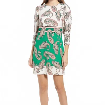 Vince Camuto Paisley Mix Long Sleeve Dress In Green