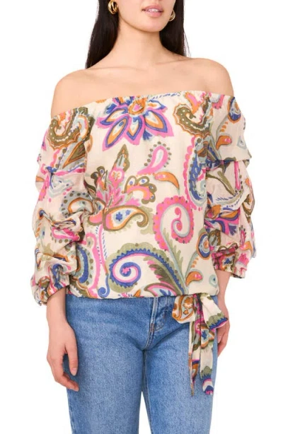 Vince Camuto Paisley Off The Shoulder Bubble Sleeve Top In Pink