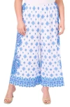 Vince Camuto Paisley Print Drawstring Pants In Canal Blue Diamond