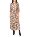 Vince Camuto Metallic Stripe Paisley Long Sleeve Maxi Dress In Cafe Sky