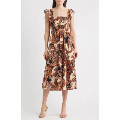 Vince Camuto Paisley Tiered Midi Sundress In Brown