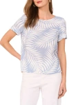 Vince Camuto Palm Print Rolled Cuff Top In Lake Breeze