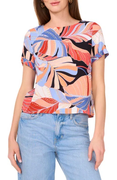 Vince Camuto Palm Print Rolled Cuff Top In Serene Sky