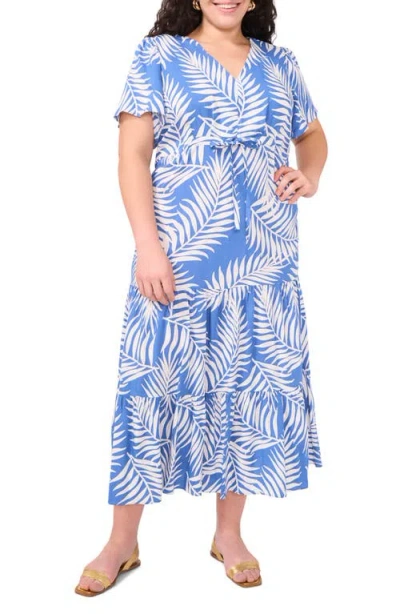 Vince Camuto Palm Print Tiered Maxi Dress In Cool Waters