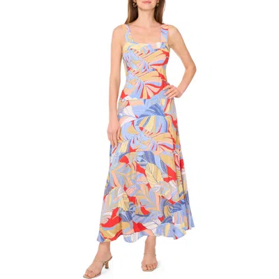 Vince Camuto Palm Print Tiered Maxi Dress In Serene Sky