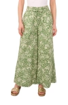 Vince Camuto Palm Print Wide Leg Cotton Pants In Olive