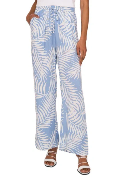 Vince Camuto Palm Print Wide Leg Drawstring Pants In Lake Breeze