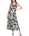 Vince Camuto Printed Square-neck Smocked-back Maxi Dress In Black