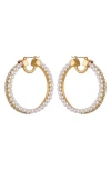 Vince Camuto Pavé Crystal & Faux Pearl Hoop Earrings In Gold
