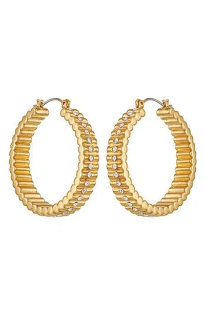 Vince Camuto Pavé Crystal Ribbed Hoop Earrings In Gold