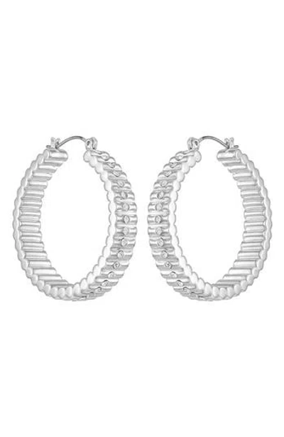 Vince Camuto Pavé Crystal Ribbed Hoop Earrings In Metallic