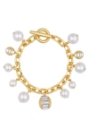 Vince Camuto Cultivated Pearl Crystal Charm Bracelet In Gold