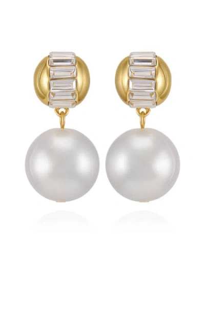 Vince Camuto Pearl Drop Earrings With Baguette Accents In White