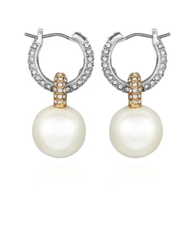 Vince Camuto Pearl Drop Hoop Earrings In Metallic