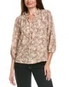 Vince Camuto Peasant Split Neck Blouse In Brown