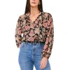 Vince Camuto Peasant Top Womens Black Floral V-neck Long Sleeve Blouse Kfc117 In Multi