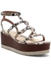 Vince Camuto Pemolie Womens Leather Studded Wedge Sandals In Grey