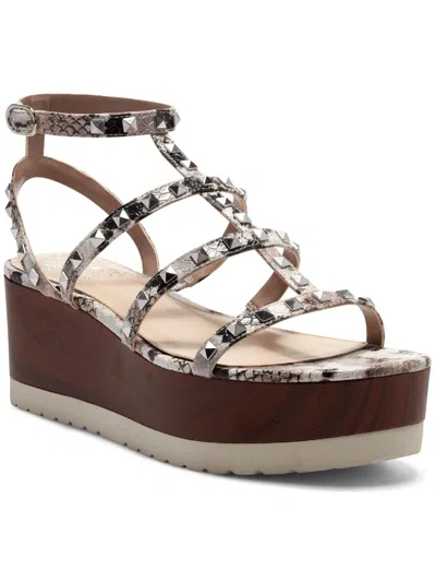 Vince Camuto Pemolie Womens Leather Studded Wedge Sandals In Grey