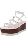Vince Camuto Pemolie Womens Leather Studded Wedge Sandals In White