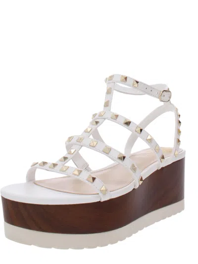 Vince Camuto Pemolie Womens Leather Studded Wedge Sandals In White