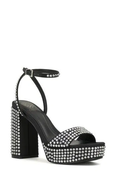 Vince Camuto Pendrys Rhinestone Block Heel Sandal In Black