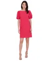 Vince Camuto Plus Size Puff-sleeve Stretch Crepe Shift Dress In Pink