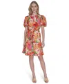 Vince Camuto Petite Cotton Floral-print Puffed-sleeve Dress