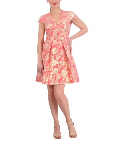 Vince Camuto Women's Jacquard Cap-sleeve Fit & Flare Dress In Pink