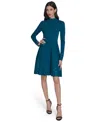 Vince Camuto Petite Mock-neck Embellished Fit & Flare Dress In Blue