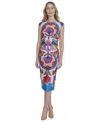 Vince Camuto Petite Placement-print Cap-sleeve Midi Dress In Blue Multi