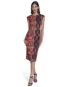 Vince Camuto Petite Placement Shift Print Round Neck Midi Bodycon Dress In Multi