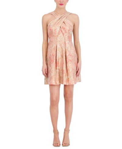 Vince Camuto Women's Jacquard Fit & Flare Halter Dress In Coral
