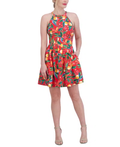 Vince Camuto Petite Printed Pleat Sleeveless Dress In Red