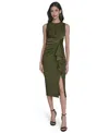 Vince Camuto Petite Satin Sleeveless Draped Midi Dress In Green