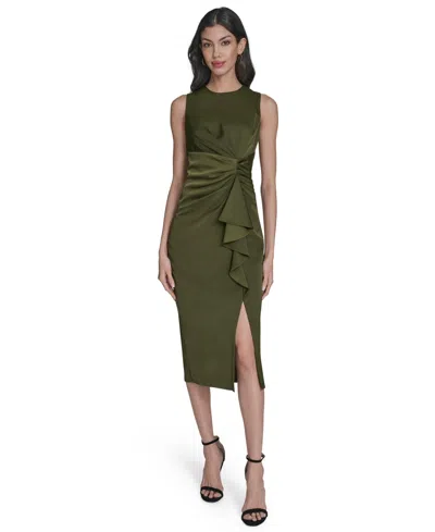 Vince Camuto Petite Satin Sleeveless Draped Midi Dress In Green