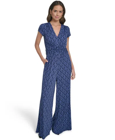 Vince Camuto Petite Shirred Front V-neck Jumpsuit In Blue