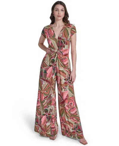 Vince Camuto Petite V-neck Short-sleeve Jumpsuit In Brown