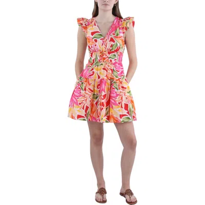 Vince Camuto Petites Womens Floral Print Short Mini Dress In Pink