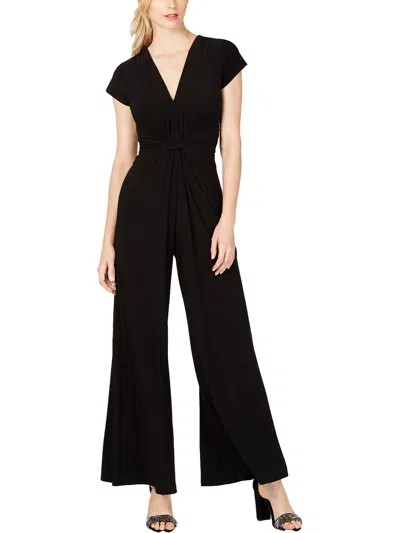 Vince Camuto Womens V-neck Tie Front Jumpsuit In Black