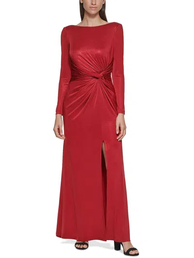 Vince Camuto Petites Womens Metallic-flecked Maxi Evening Dress In Red